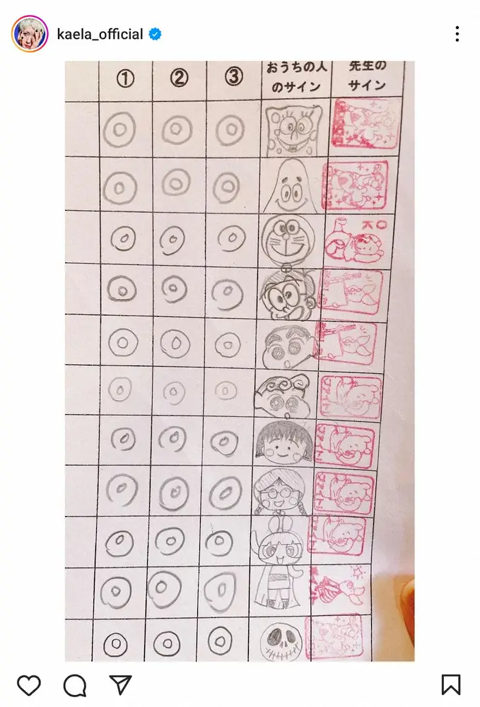 【画像・写真】木村カエラ　10歳長女の宿題、音読カードの「おうちの人」サインに「絵うまっ」「超可愛い」の声