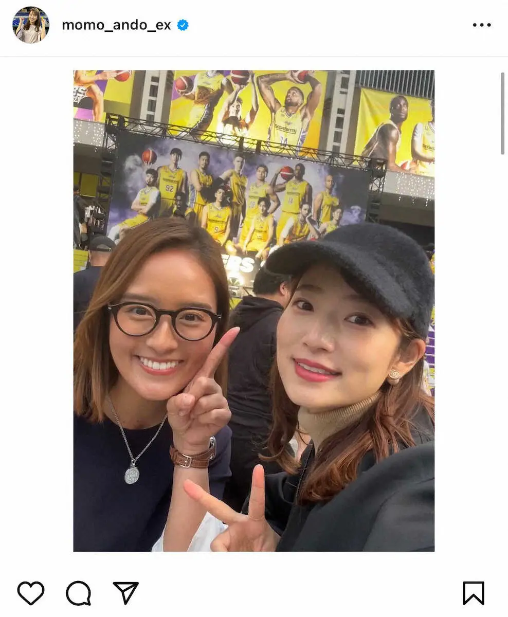 【画像・写真】テレ朝・安藤萌々アナ　日テレ女子アナとBリーグ観戦デビュー！「レア2S」「代表対決で“熱盛”」の声