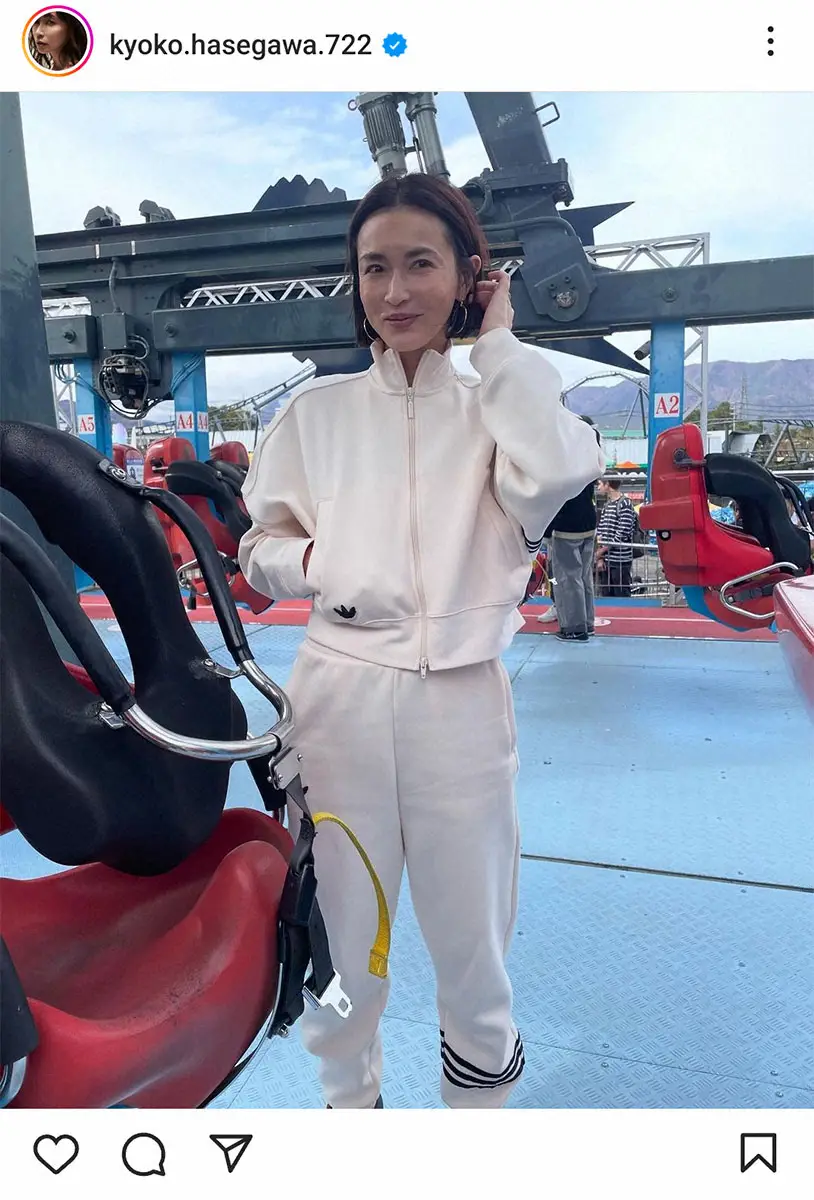 【画像・写真】長谷川京子　ショートボブ姿披露　ジャージの上下で絶叫マシン三昧に「体育の先生か!?」と自ら突っ込み