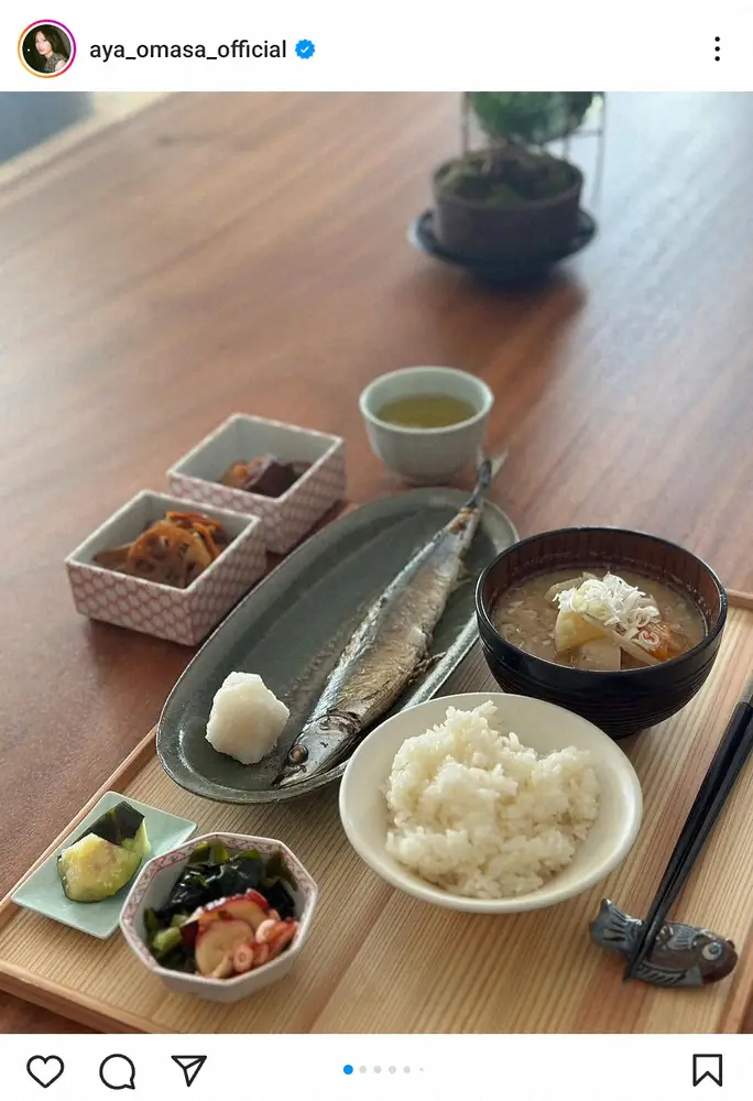 【画像・写真】大政絢　まるで旅館!?「基本朝は魚です」プロ級和食写真をフォロワー絶賛「美味しそう」「旦那さん幸せ」
