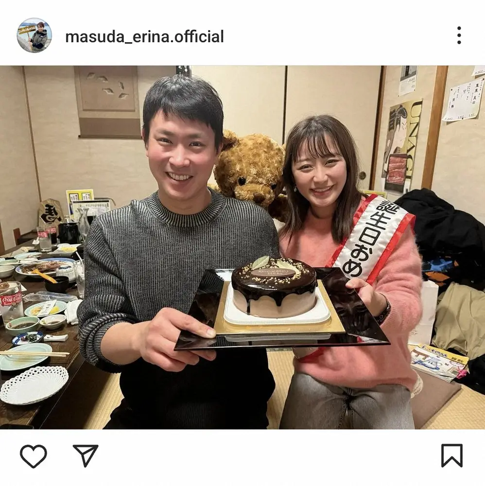 【画像・写真】枡田絵理奈　「愛知に里帰り」食事会での広島・堂林翔太との夫婦ショット披露し「ご機嫌な私」