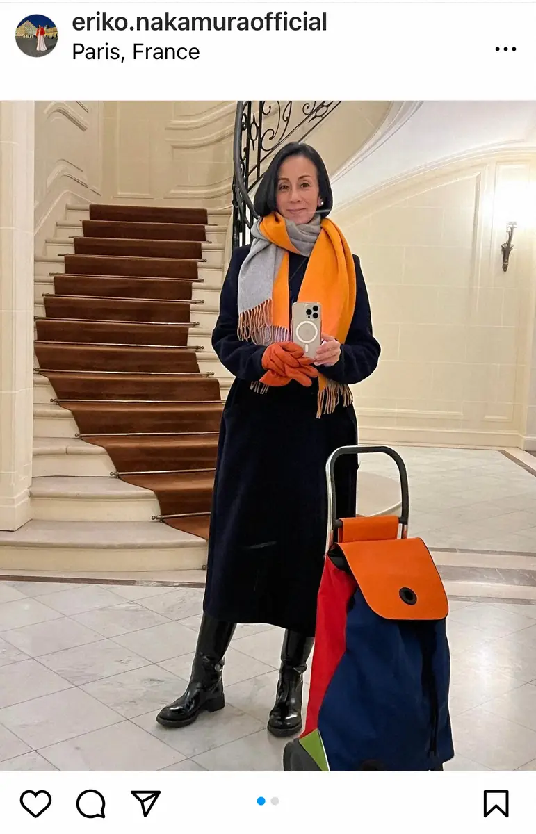 【画像・写真】パリ在住の中村江里子　マルシェへの“防寒”お買い物コーデ披露「オレンジ色素敵」「さすがおしゃれ番長」