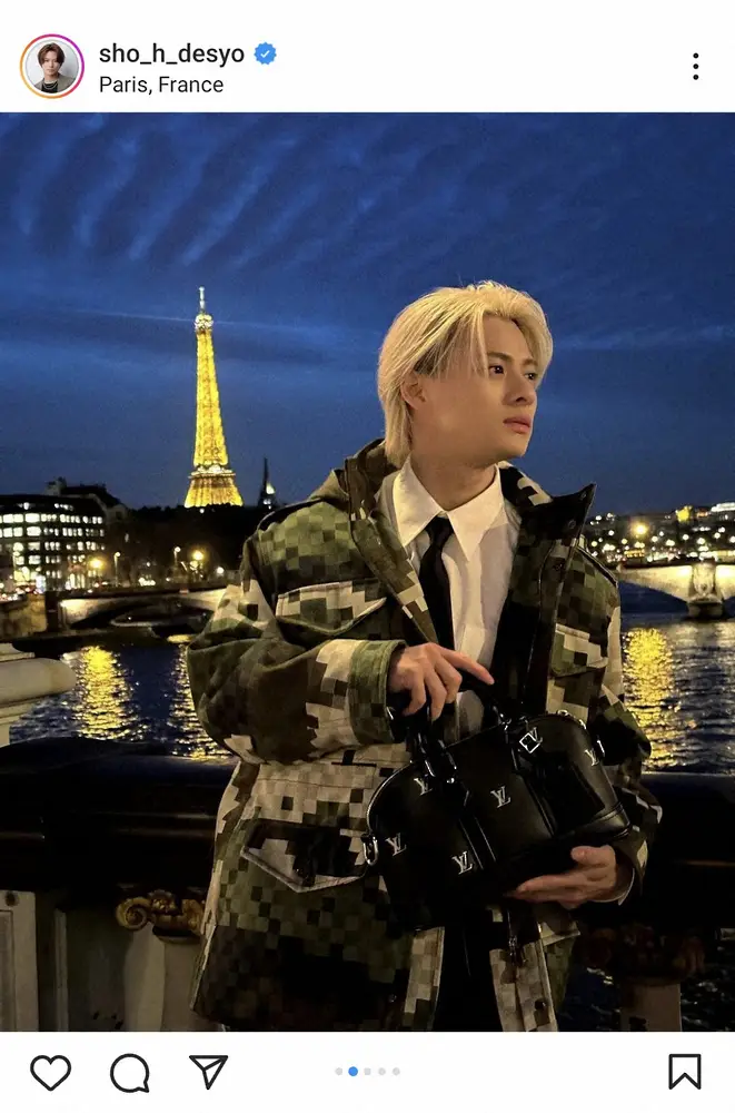 【画像・写真】平野紫耀　パリでルイ・ヴィトンのショー満喫　エッフェル塔バックの最新ショット「オーラ半端ない」の声