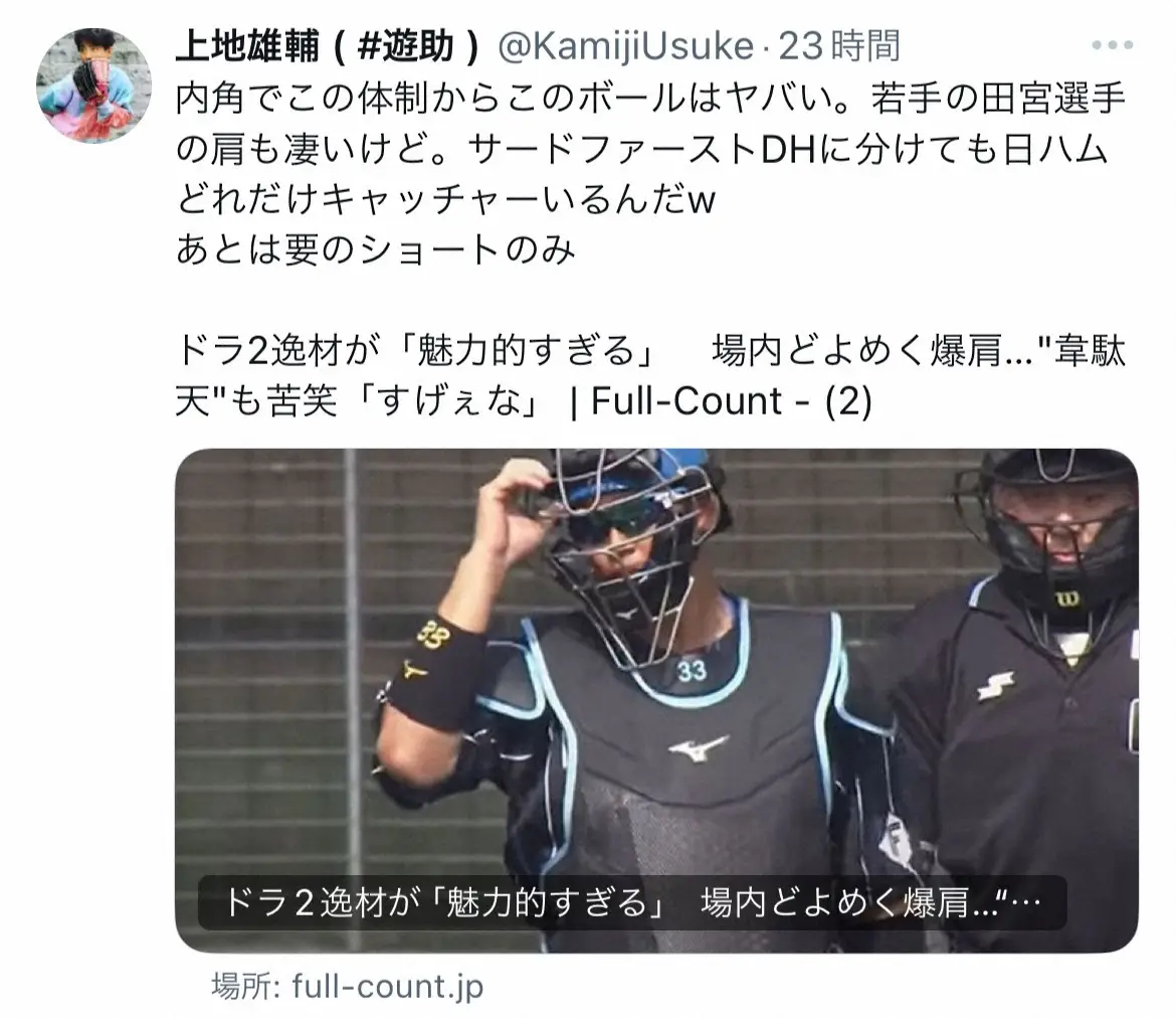【画像・写真】捕手経験のある上地雄輔　「このボールはヤバい」日本ハム・ドラ2進藤の強肩ぶりを絶賛「どれだけ…」