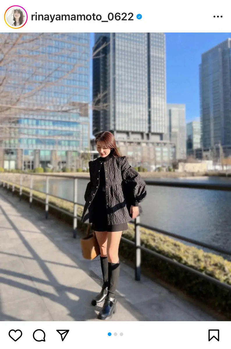 【画像・写真】山本里菜アナ　ブラックコーデのショーパン姿の私服ショット反響「美脚ですね」「センス良すぎ」「美しい」