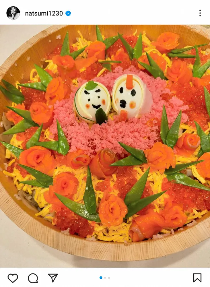 【画像・写真】料理上手な小川菜摘　「浜ちゃんにしか見えない」五目寿司の飾り付けが話題「似すぎてわろた」