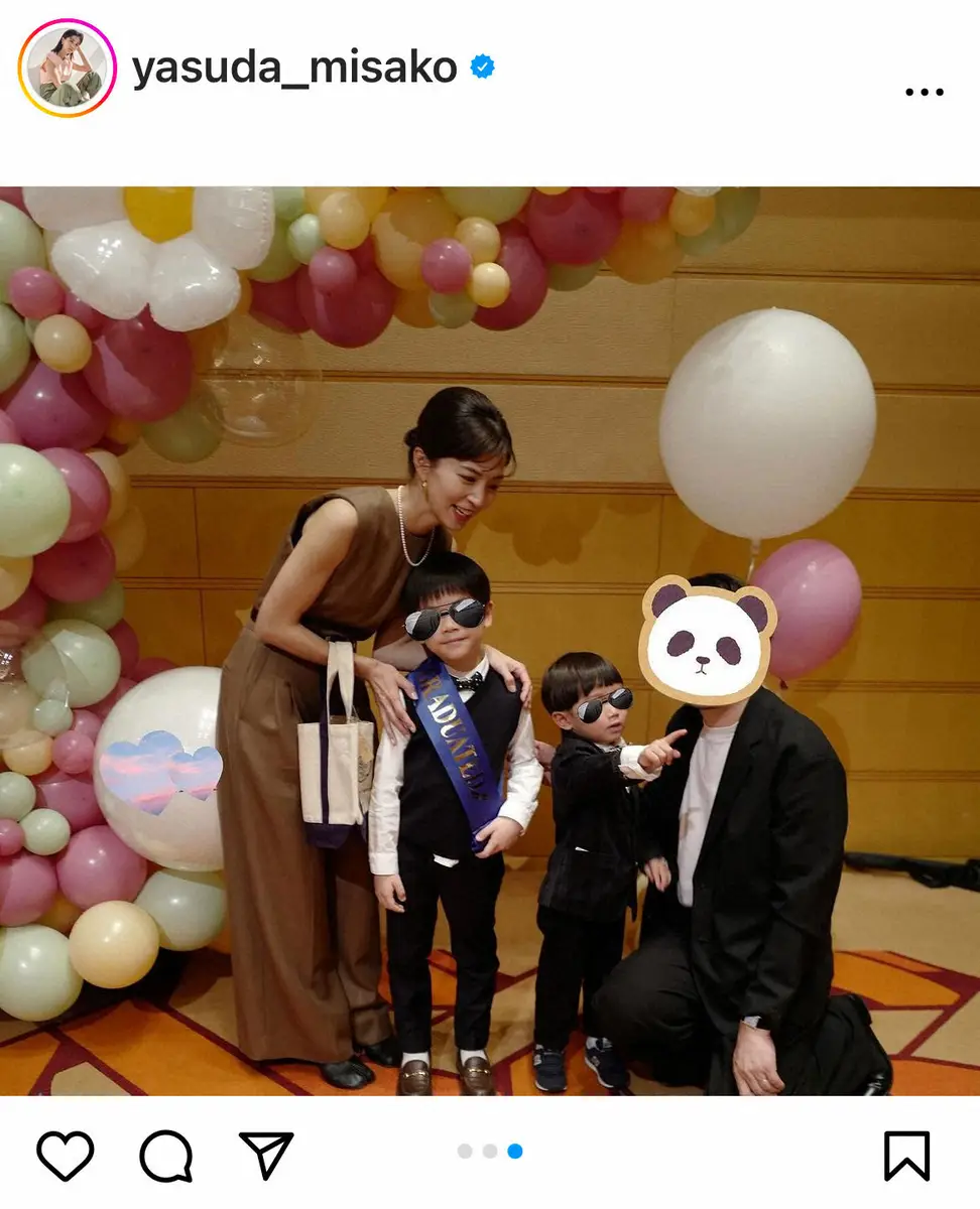 【画像・写真】安田美沙子　長男の卒園式を家族ショットで報告　和装での参列姿に「やっぱり綺麗」「似合いすぎ」の声