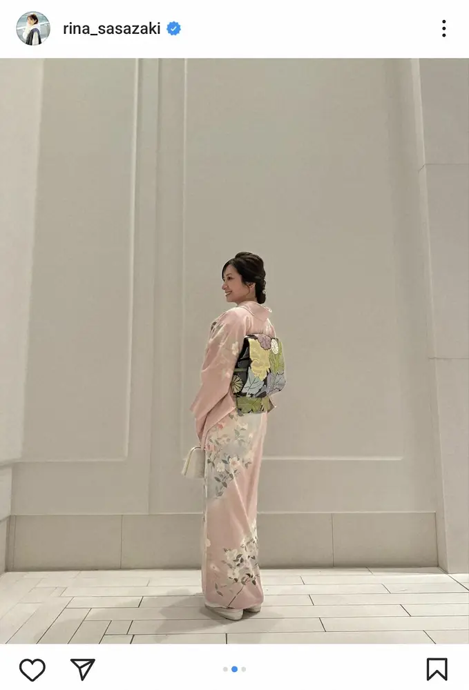 【画像・写真】KAT―TUNの中丸雄一と結婚の元日テレ・笹崎里菜　ピンクの着物姿披露　ラグビー観戦も報告　