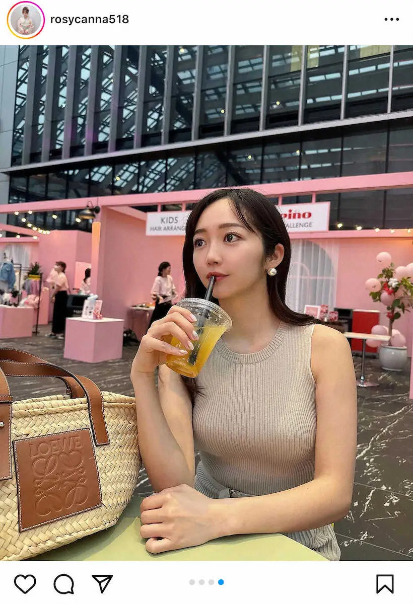 【画像・写真】ノースリーブワンピースショットにフォロワー悶絶！「美肌で爽やか美人」の声。藤田かんなのインスタグラム（＠rosycanna518）から。