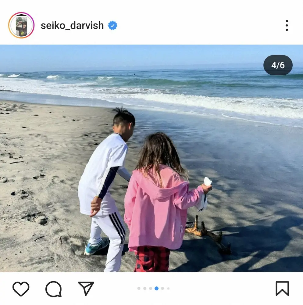 【画像・写真】ダルビッシュの妻・聖子さん　子供達がビーチで遊ぶ姿披露に「パパさんのミニチュアやー」の声