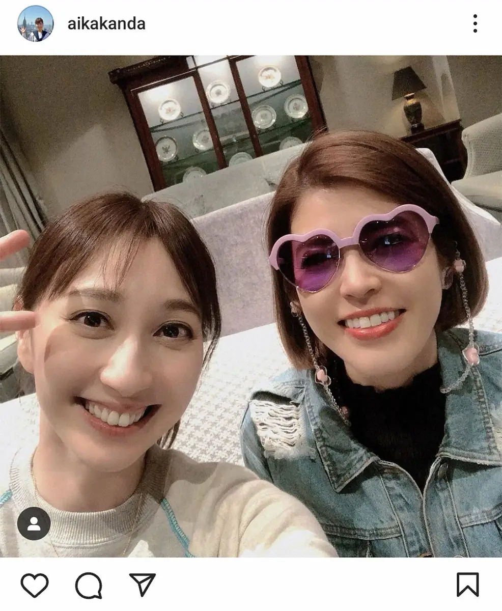 【画像・写真】神田愛花“NHK出身”同士・はいだしょうこと食事報告　インパクトあるサングラス姿に「似合い過ぎ」の声