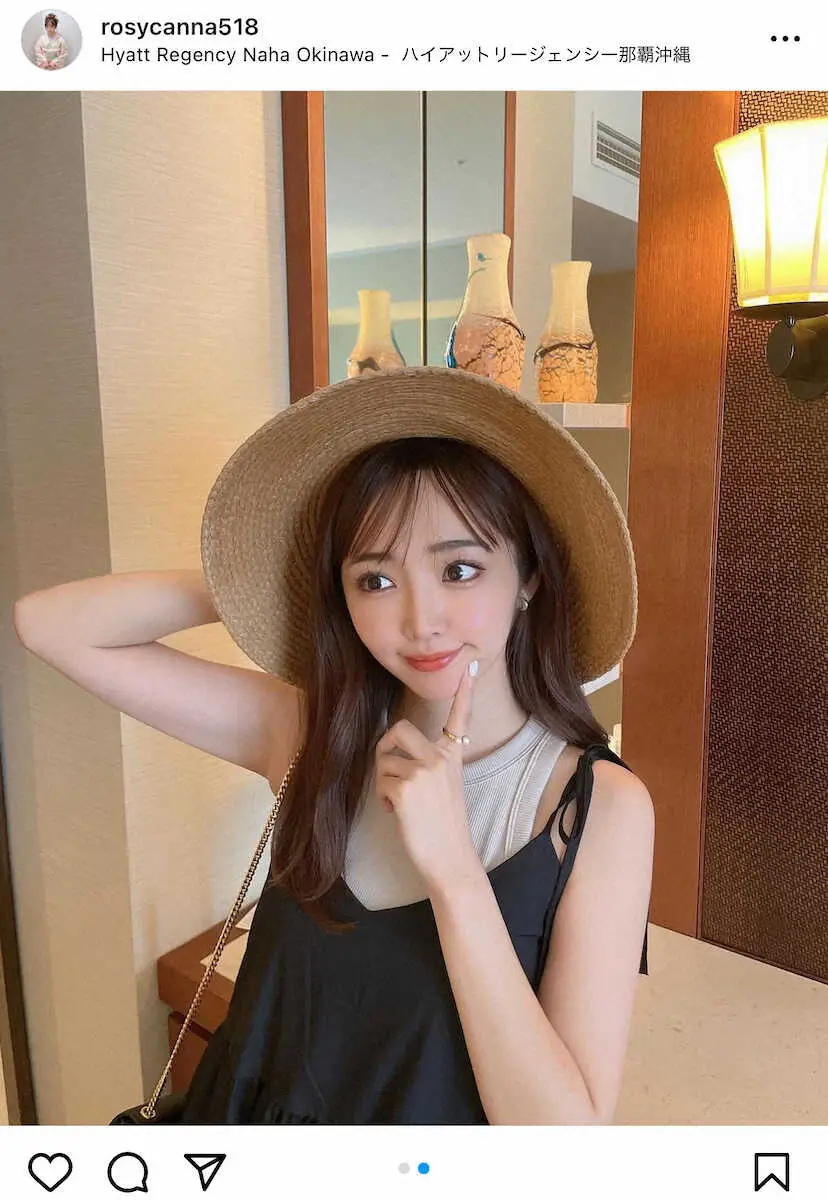 【画像・写真】 ABEMA人気アナ　麦わら帽子＆袖なしブラックワンピ姿！フォロワーもん絶「魅力的」「美しかない」