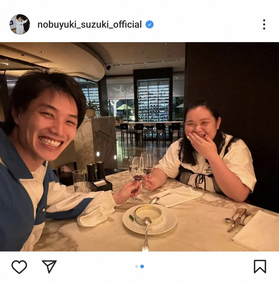 【画像・写真】鈴木伸之　人気女性お笑い芸人と「焼き鳥→カフェ」2ショットに「とってもいい雰囲気」の声