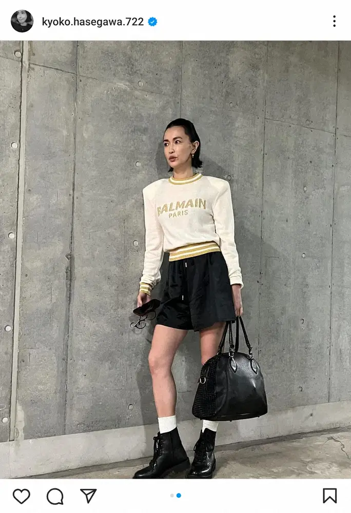 【画像・写真】長谷川京子　ひざ上20センチミニ&肩パットコーデに「流石ハセキョー」「大人の美女」の声