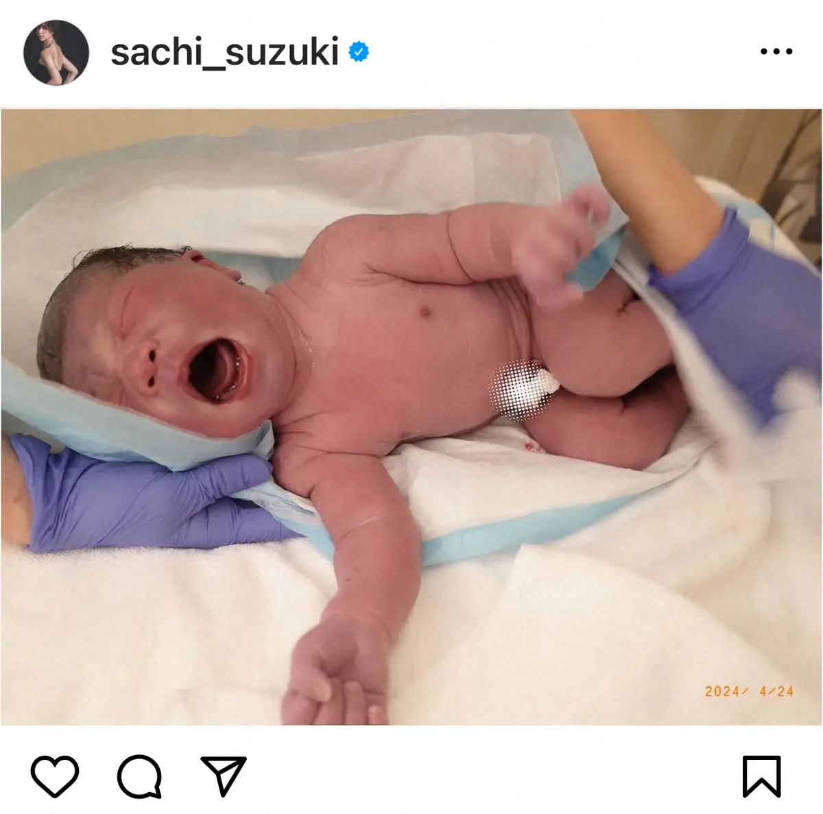 【画像・写真】44歳・鈴木サチ　第5子となる男の子の出産を報告「母子共に健康ですが、後陣痛の痛みがひどく…」