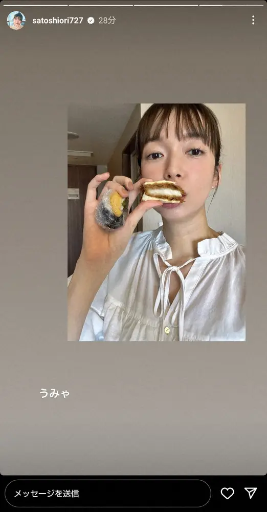 【画像・写真】佐藤栞里「胃袋最強」　始発車内で弁当2個の食いしん坊ショットに本田翼「なんで顔むくんでないの？」