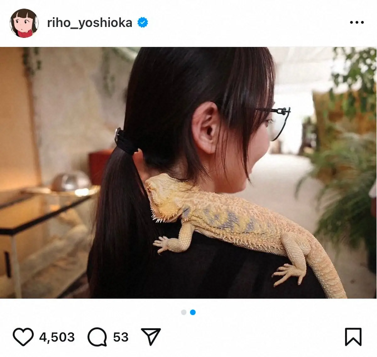 【画像・写真】吉岡里帆　衝撃の肩乗せショットにファン驚がく「イヤー」「苦手」「平気なの？」一方、嫉妬の声も