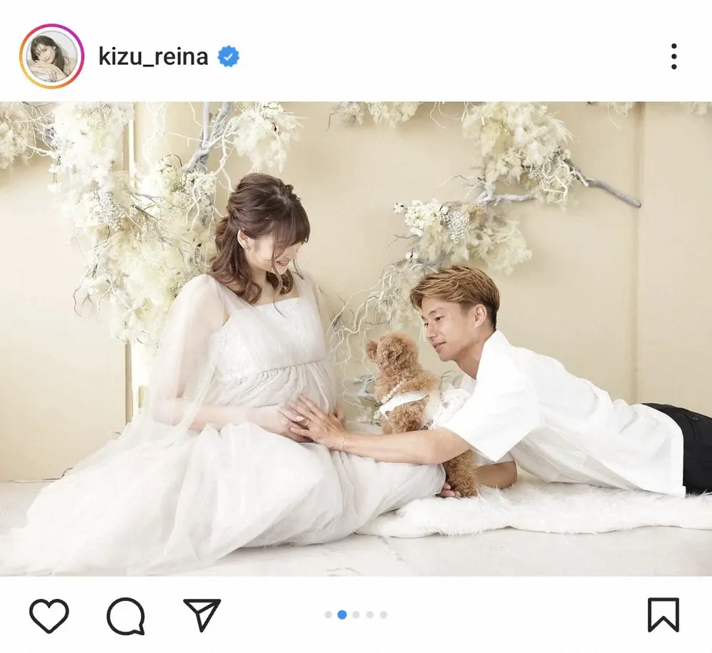 【画像・写真】第1子妊娠中のモデル・木津レイナ　夫の神戸MF井出遥也とのマタニティーフォト披露に「可愛すぎる」