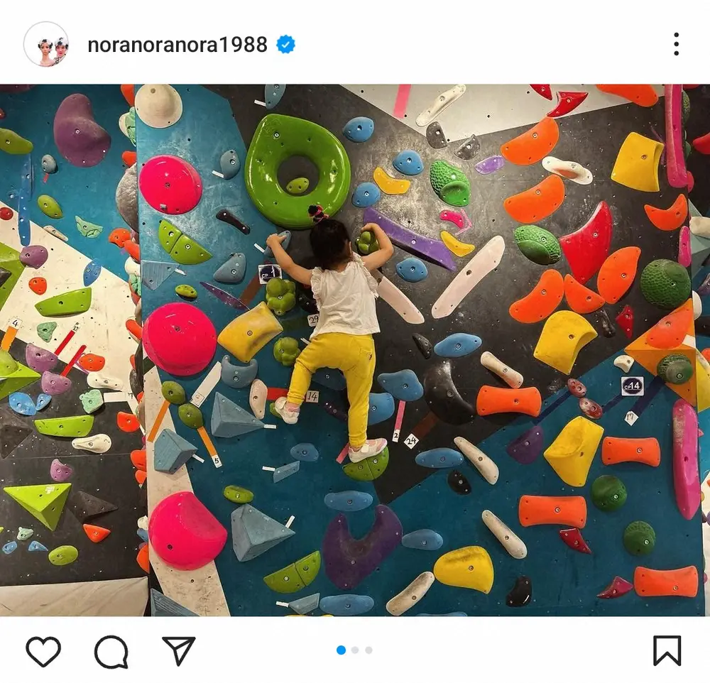 【画像・写真】平野ノラ「おったまげ～」　3歳“バブ子”のボルダリングショットに「肩の筋肉が凄い」「将来楽しみ」の声
