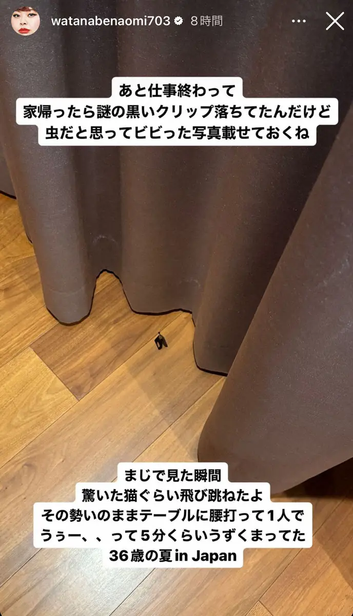 【画像・写真】渡辺直美　家の中で虫と見間違えたものは…「猫ぐらい飛び跳ねた」腰強打で「5分くらいうずくまってた」