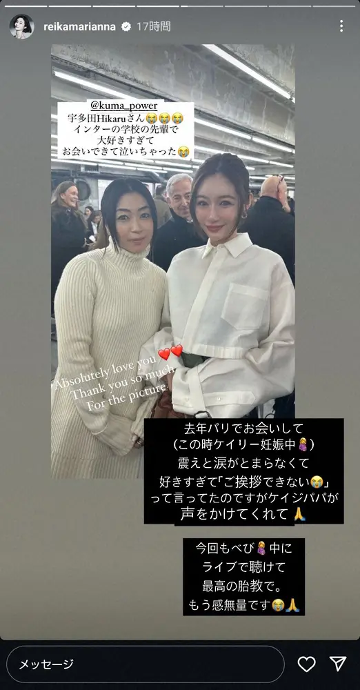 【画像・写真】第5子妊娠中の宮崎麗果さん「最高の胎教」“インターの学校の先輩”人気歌手のライブ参戦で終始大号泣