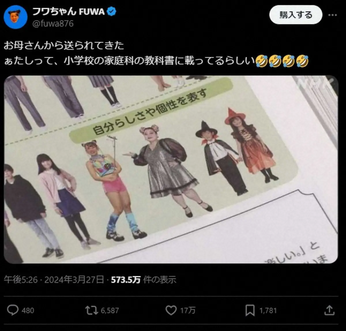 【画像・写真】フワちゃん　教科書掲載予定、消えた　家庭科「個性」衣服で表現する著名人として登場予定も…