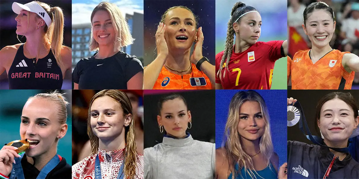 【画像・写真】（上段左から）棒高跳びの英国代表モリー・コードリー（ロイター）、走高跳びのウクライナ代表ユリア・レフチェンコ（@levchenkouから）、陸上のオランダ代表リケ・クラベール（ロイター）、サッカーのスペイン代表アテナ・デル・カスティーヨ（AP）、バドミントンの日本代表志田千陽、（下段左から）体操のイタリア代表アリチェ・ダマト（AP)、競泳のカナダ代表サマー・マッキントッシュ（ロイター）、フェンシングのハンガリー代表ルツァビラグ・スーチ（＠_lucaszucsから）、競泳パラグアイ代表ルアナ・アロンソ（@luanalonsomから）、射撃の韓国代表キム・イェジ（ロイター） 