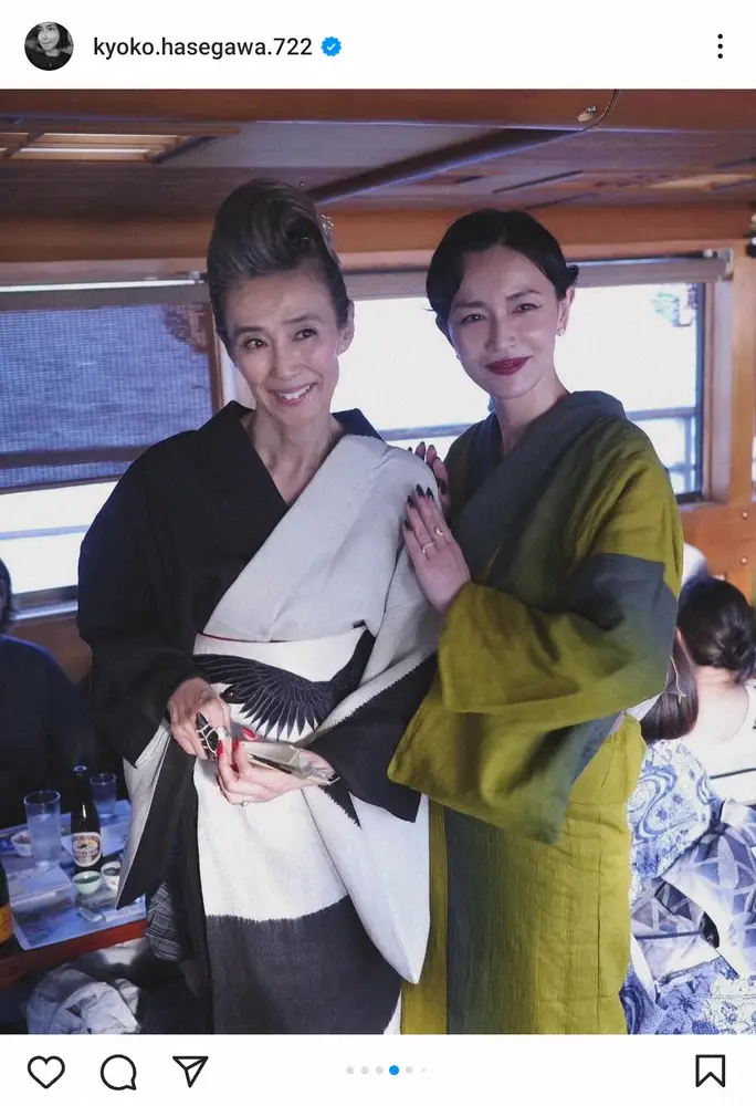 【画像・写真】長谷川京子「夏の思ひ出」屋形船で大物女優との浴衣姿に「萬田の親分」「お酌されたい」「ビールのCM」