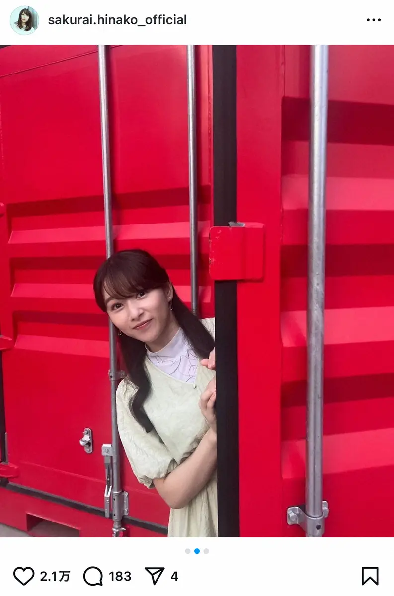 【画像・写真】桜井日奈子　コンテナから“ひょっこり”ショットに「可愛すぎる」「いい顔」反響続々