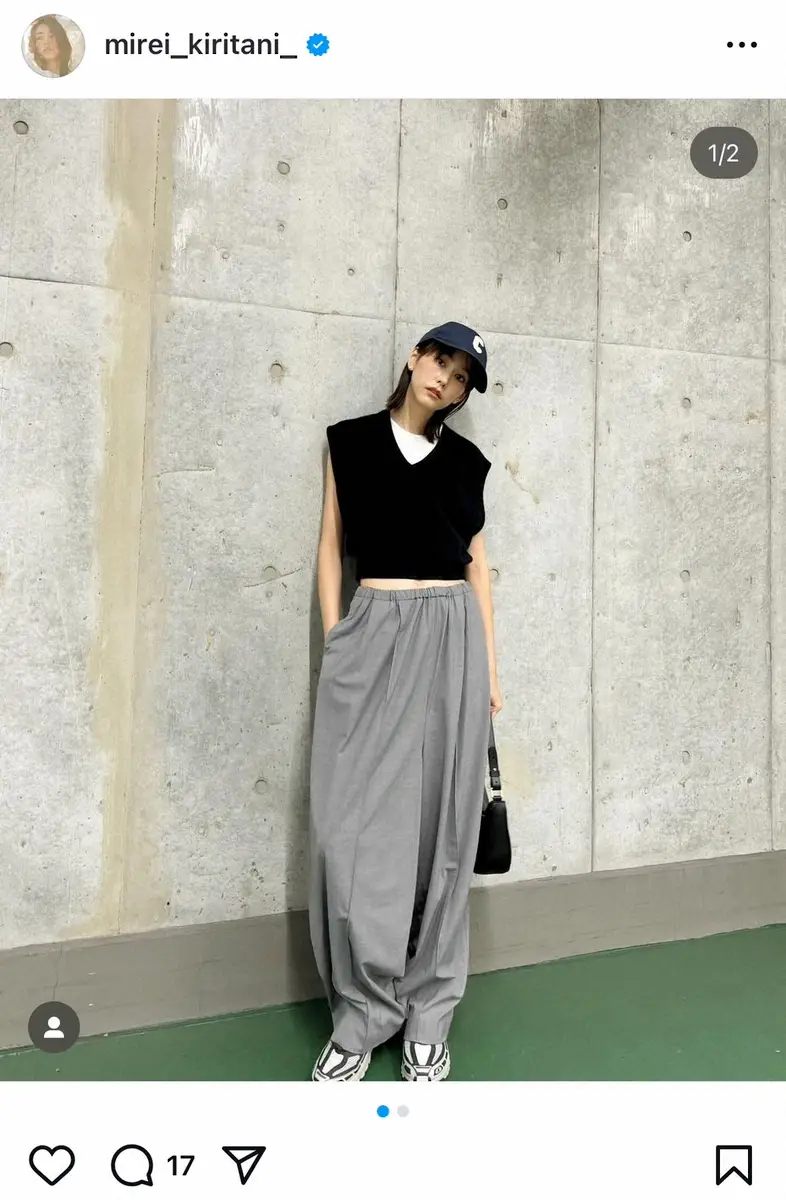 【画像・写真】桐谷美玲　カジュアルな“へそ出し”私服コーデ披露　「カッチョいい～」「ほんと小顔！」の声