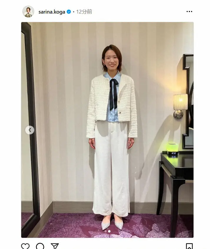 【画像・写真】古賀紗理那さん　清楚なホワイトコーデに夫・西田有志が爆速「いいね」　ファン「通知設定してるん？」