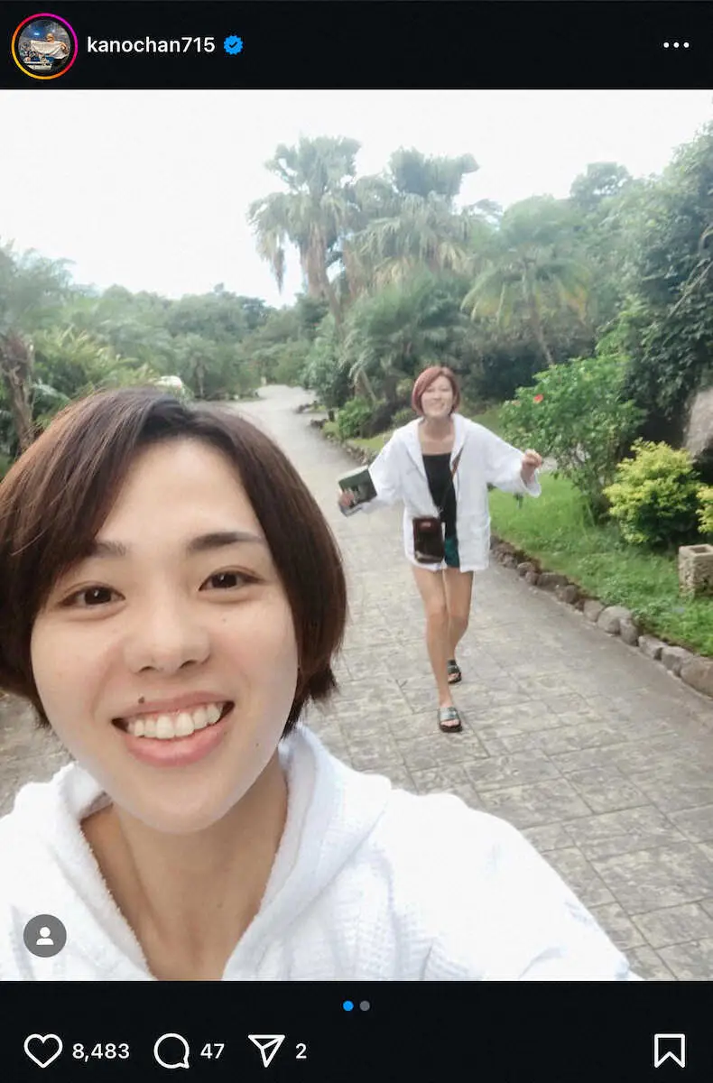 【画像・写真】狩野舞子さん「真似すんのやめて！笑」　元バレーボール日本代表と屋久島へ！「2人とも美人」の声