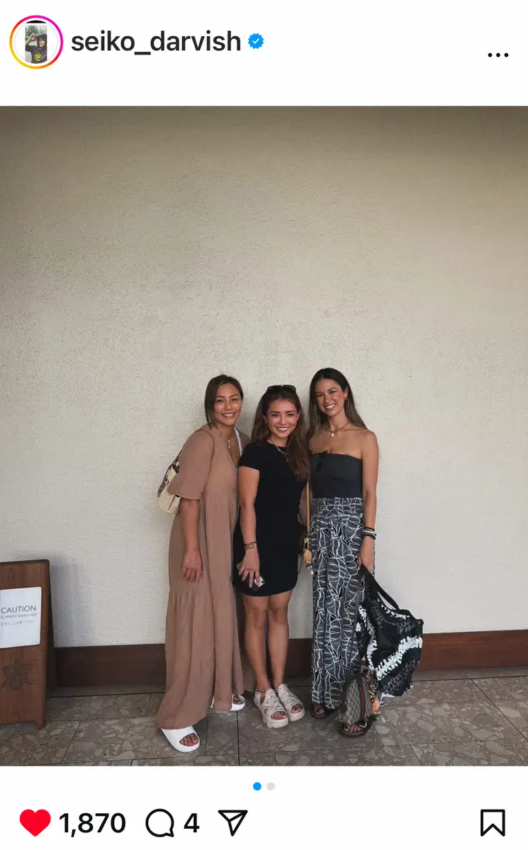 【画像・写真】ダル妻・聖子さん　菊池雄星の妻・瑠美さんらとのハワイで美の共演にファン「美人3人」「奇麗ですね」