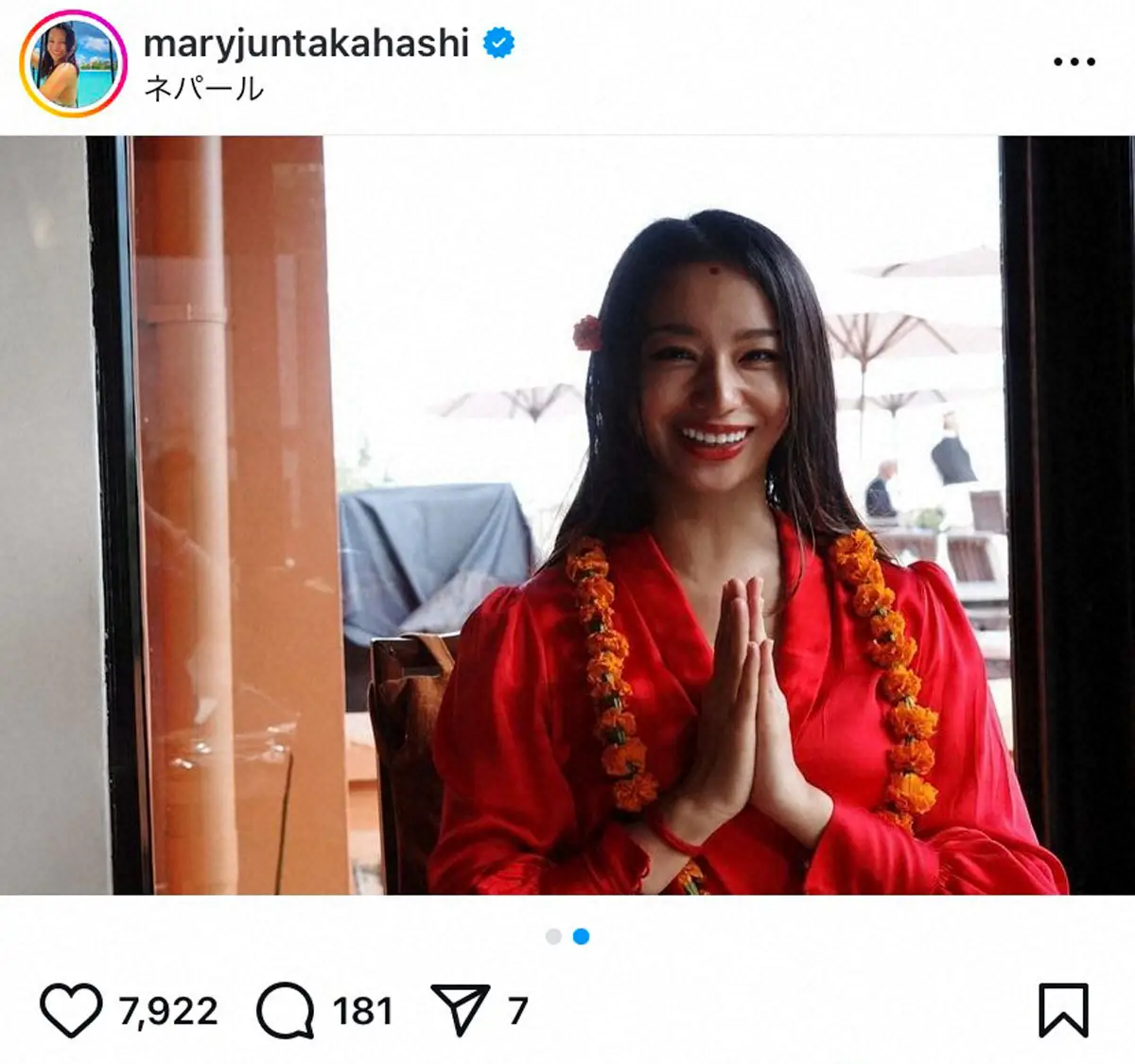 【画像・写真】高橋メアリージュン　異国の地で37歳誕生日、真っ赤なワンピ姿にファンため息「似合う」「まぶしい」