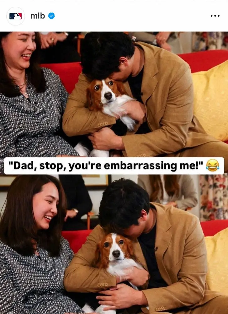 【画像・写真】大谷翔平MVP　ファン気付いた！デコピンの服　“逃走”の瞬間、映り込み驚きの声「デコちゃんまで…」