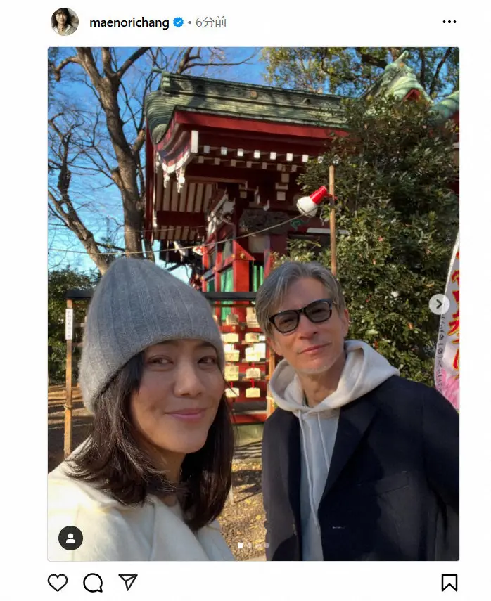 【画像・写真】前田典子　夫・日比野玲と初詣へ　おしどり夫婦ショットを公開し「絵になる素敵なご夫婦」の声