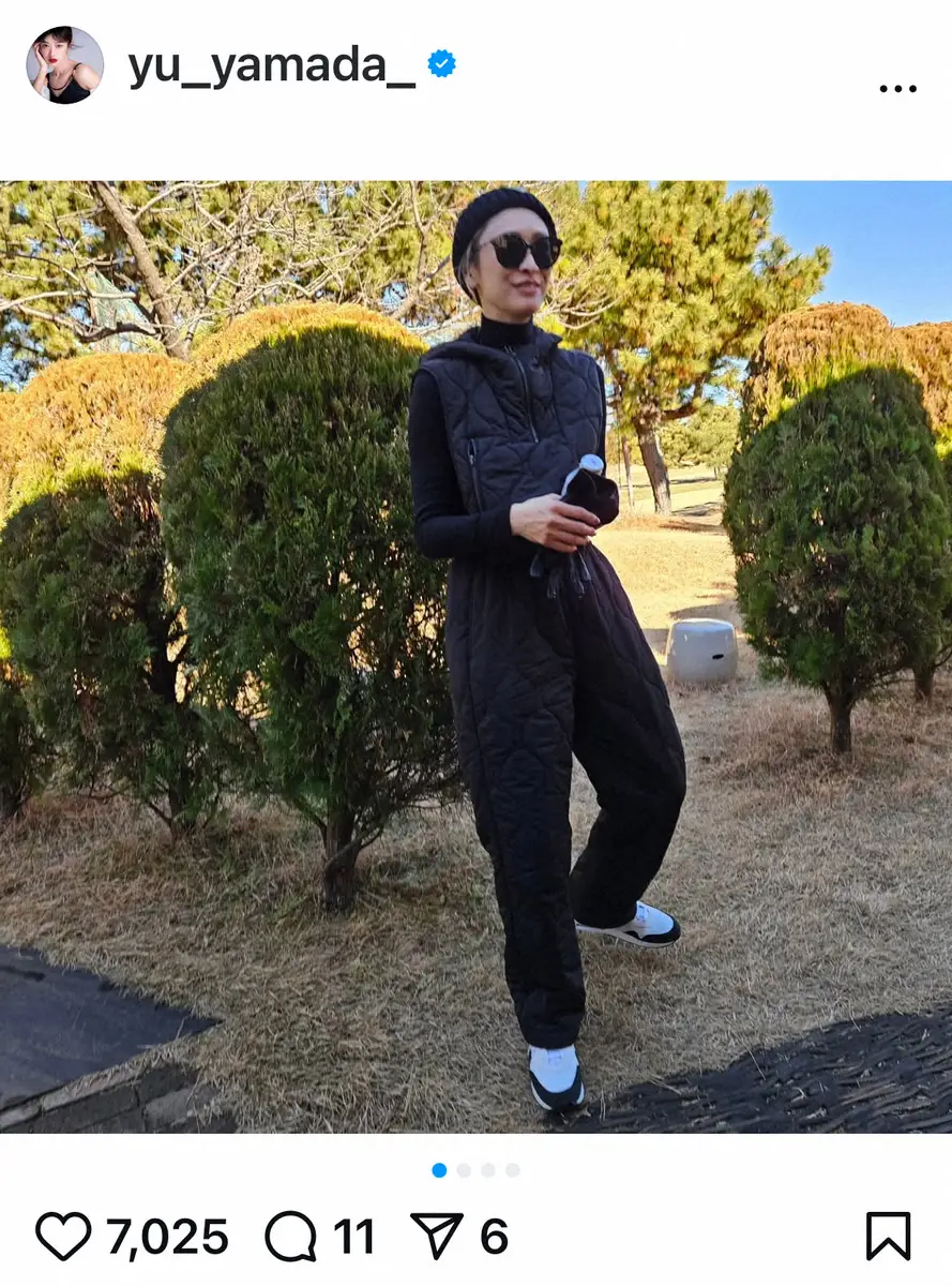 【画像・写真】山田優　ダウンセットアップの全身黒のゴルフコーデ披露にファン「流石だね」「素敵ですね」