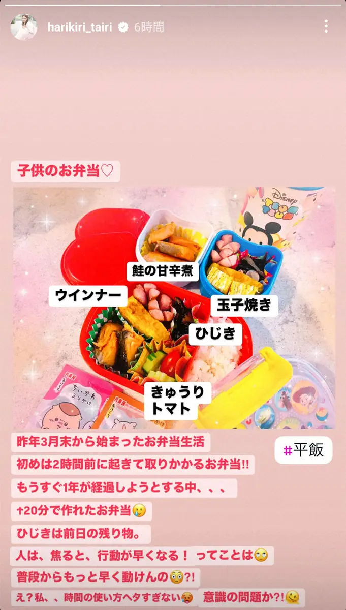 【画像・写真】4児の母の平愛梨　1年前は2時間かかったお弁当作りが今では20分に！それでも「もっと早く動けんの?」