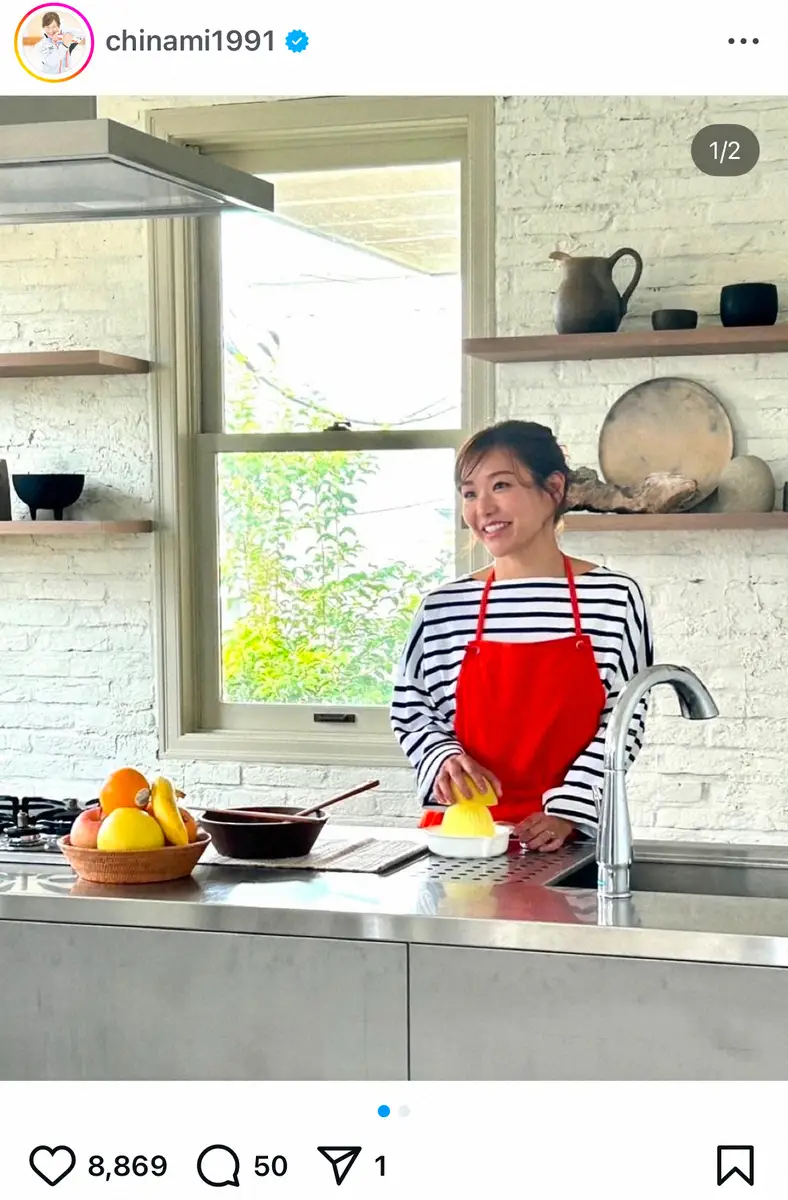 【画像・写真】吉田知那美「奥さんになって3年」「小麦肌奥さん」のエプロン姿公開に「旦那さんうらやましすぎる」の声