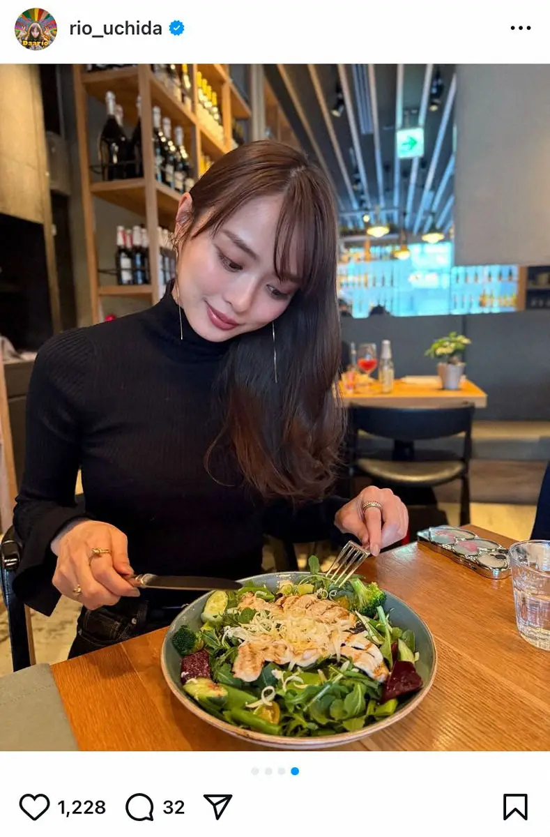 【画像・写真】内田理央　大人コーデで六本木へ「ちょっと体重増えたから」サラダ食べるも…ファンから突っ込む声続々