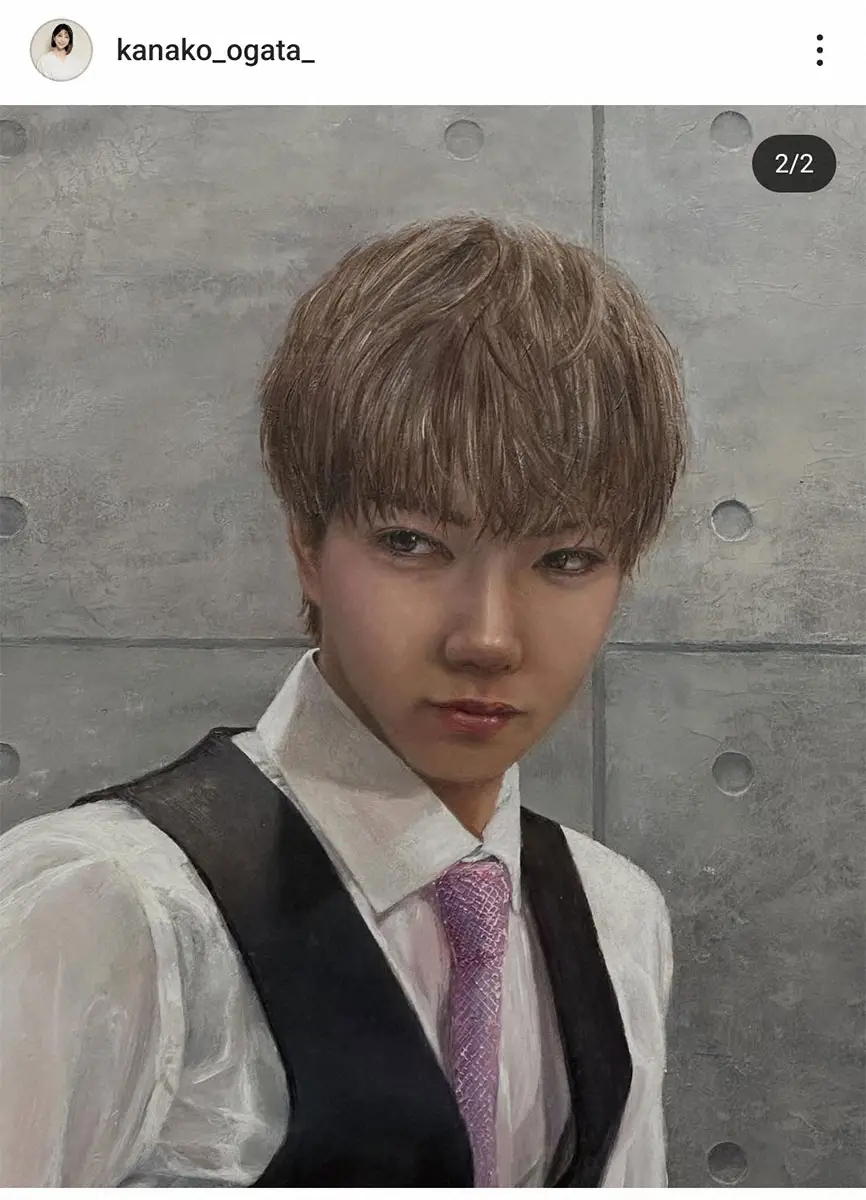 【画像・写真】緒方かな子　長男モデルの絵画披露　本人と鑑賞に「イケメン」「山田裕貴さんそっくり」などの声