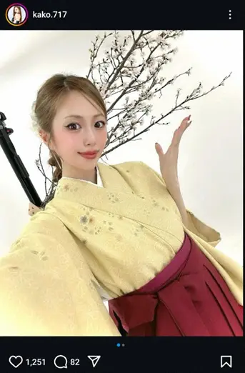 【画像・写真】“9頭身レースクイーン”央川かこ　和装姿のお花見ショット披露に「綺麗で可愛い」「パーフェクト」