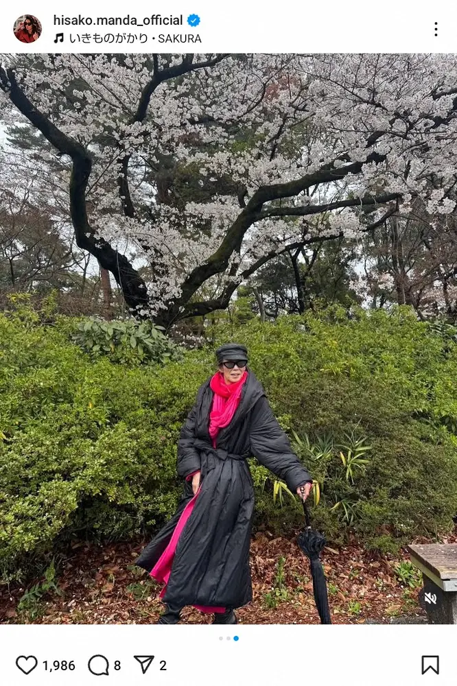 【画像・写真】「やっぱりゴージャス」66歳人気女優の“お花見ショット”に「目立ちそう！」「ゴッドマザー？」の声