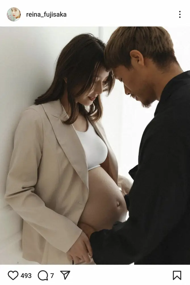 【画像・写真】第2子妊娠中のサッカー日本代表MFのモデル妻　夫婦でのマタニティーフォト披露に「とても素敵」の声