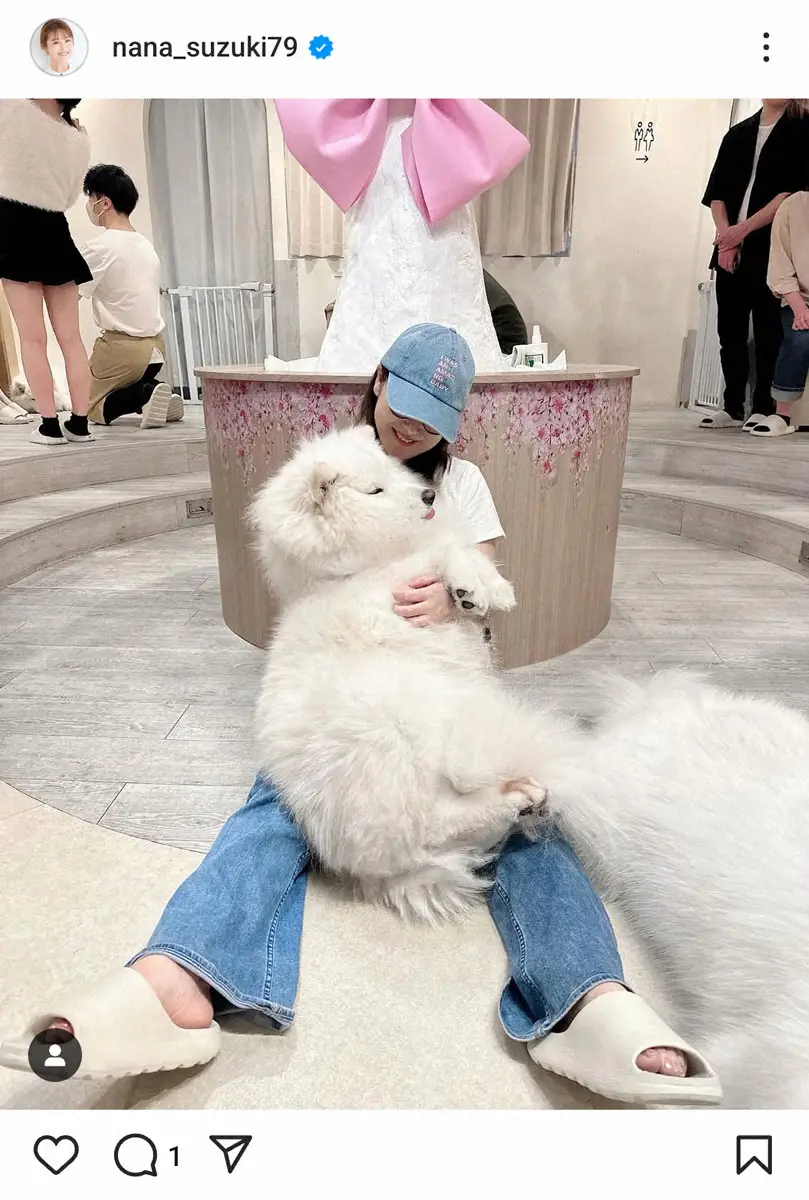 【画像・写真】鈴木奈々　モフモフのサモエドを抱っこ「可愛かった～」フォロワー「かわいい」「ぬいぐるみみたい」
