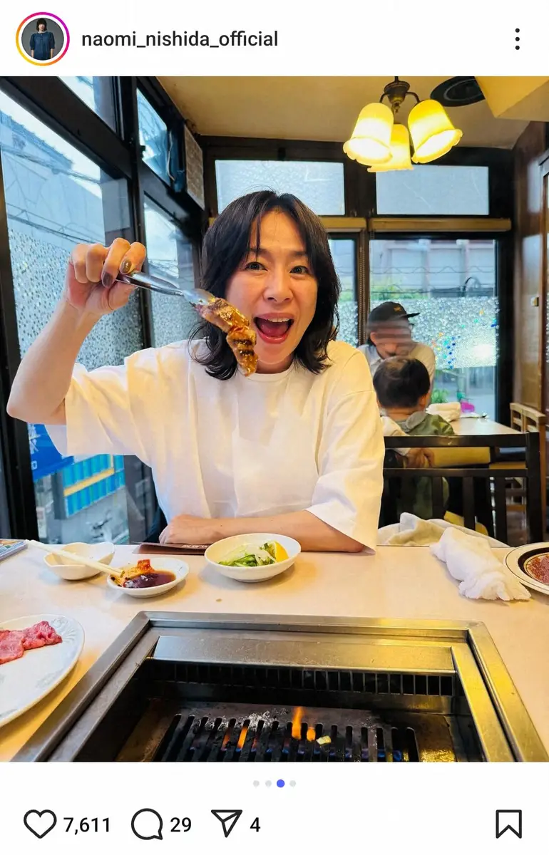 【画像・写真】西田尚美　ジョッキ片手に焼き肉頬張る！“母の日”自然体S披露にファン絶賛「いい笑顔♪」