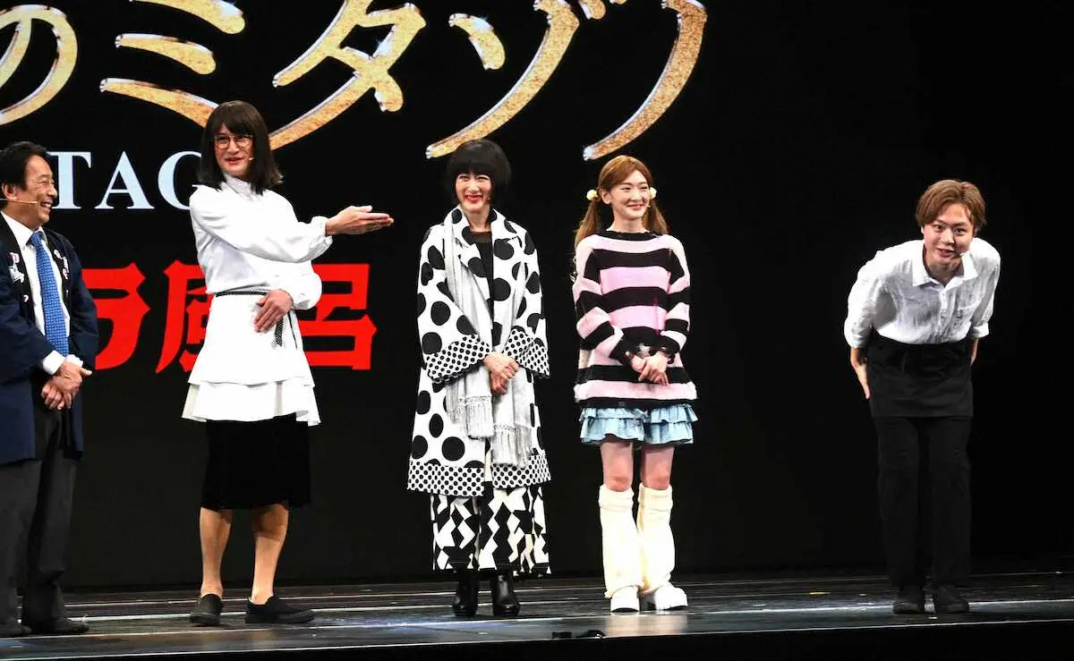 【画像・写真】取材会に出席した（左から）金田明夫、松岡昌宏、余貴美子、生駒里奈、岡佑吏（撮影・小渕　日向子）