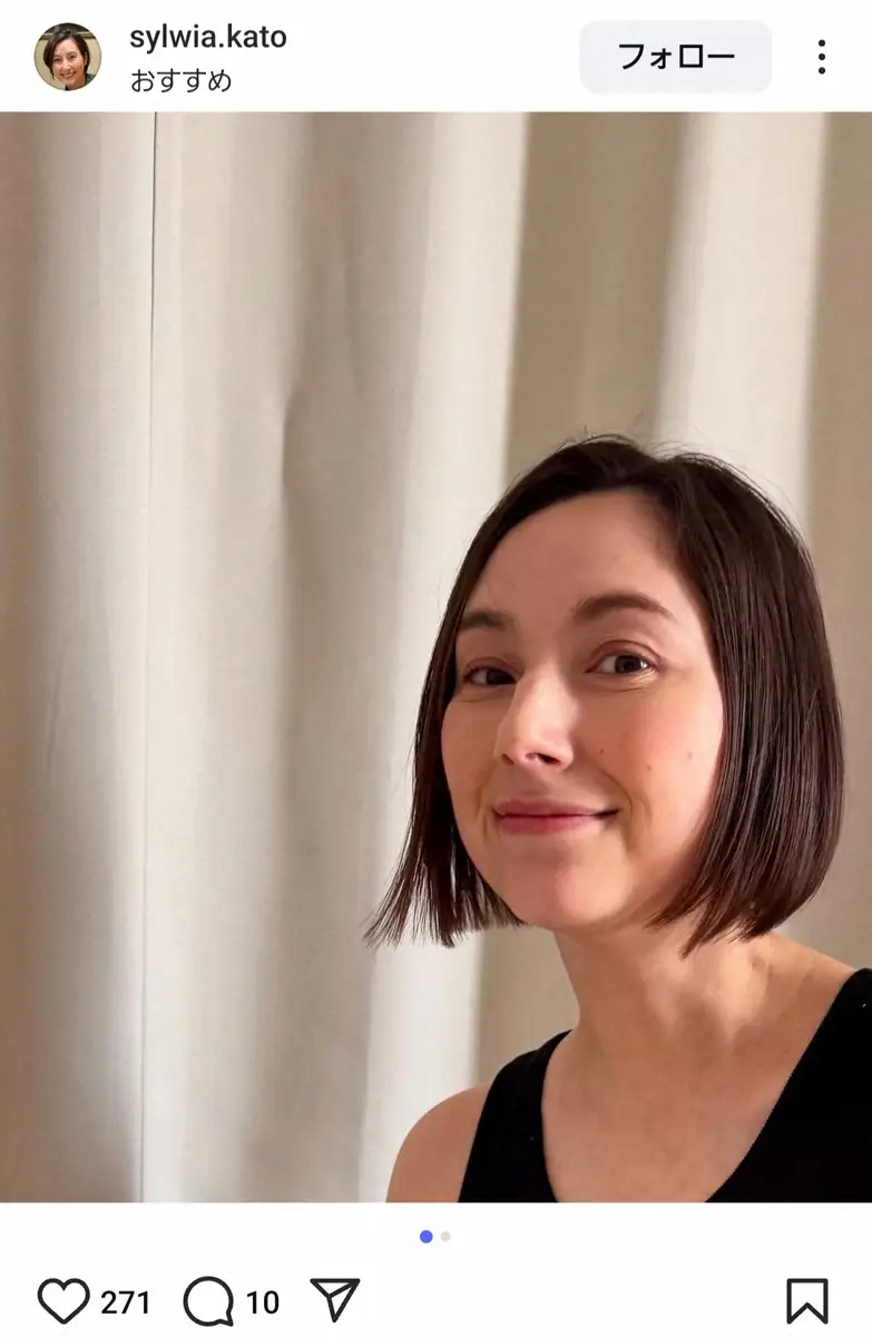 【画像・写真】39歳・4児の母、加藤シルビアさん「鼻たかっ！」と話題　“バッサリ”新ヘア披露に同僚アナもうっとり