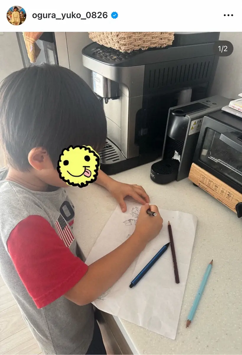 【画像・写真】小倉優子「黙々と作業するのが大好きな」8歳次男が描いたイラストが話題に　「上手すぎ」「才能ある」