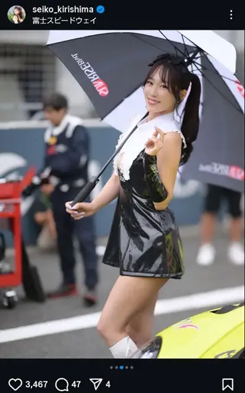 【画像・写真】“レース界の聖子ちゃん”霧島聖子　黒のミニスカ・コス姿披露に「めっちゃ可愛い　天使」「美人過ぎ」